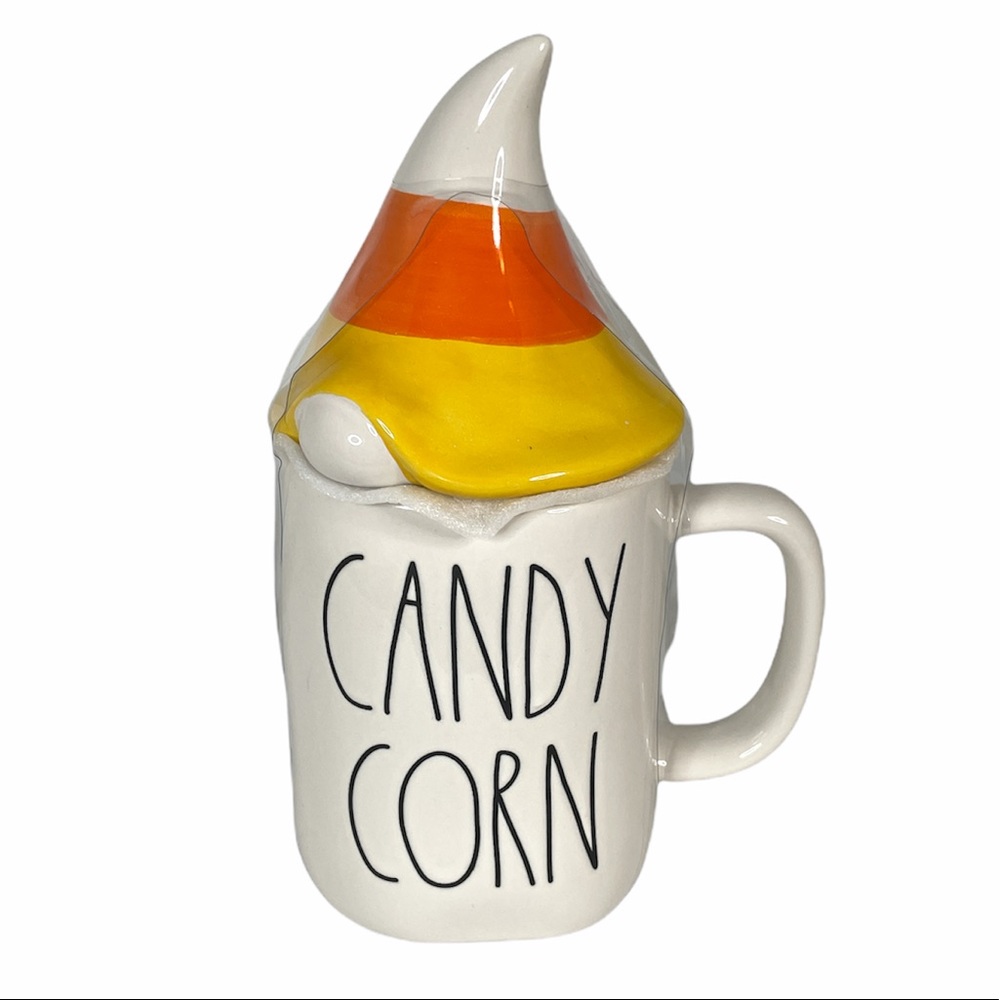 Rae Dunn Candy Corn Mug With Gnome Topper, Cream